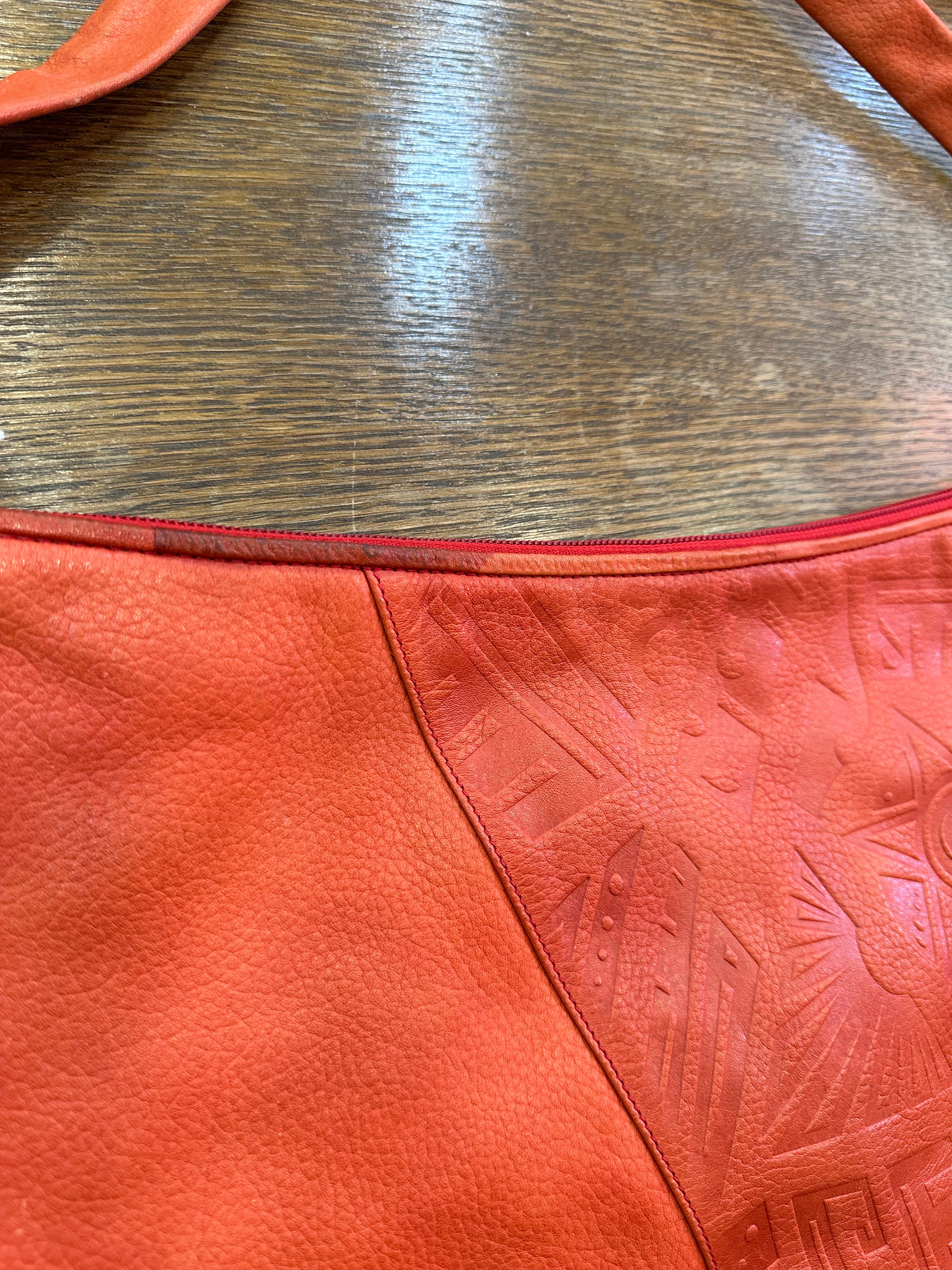 Pierotucci unique vintage orange leather cross body bag