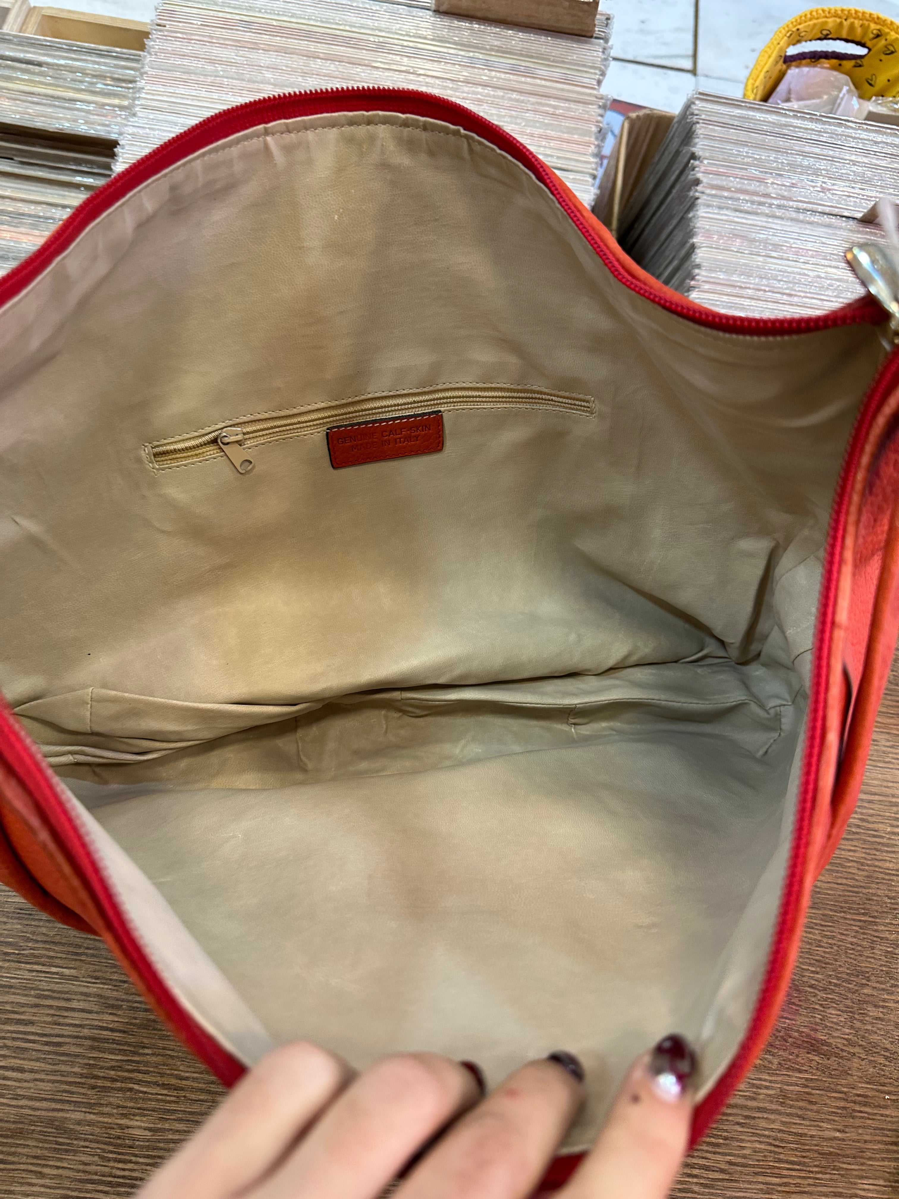 Pierotucci unique vintage orange leather cross body bag