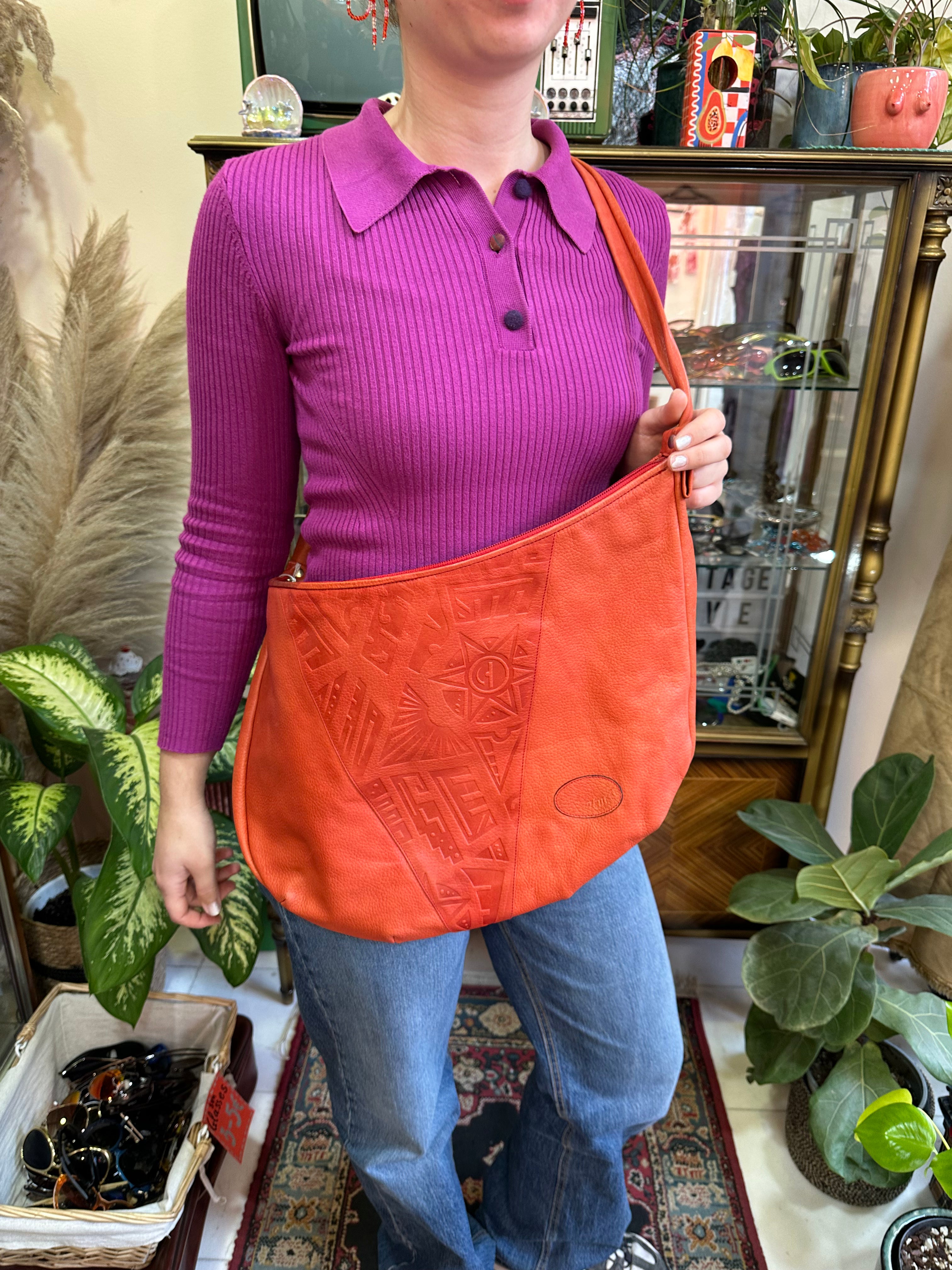 Pierotucci unique vintage orange leather cross body bag