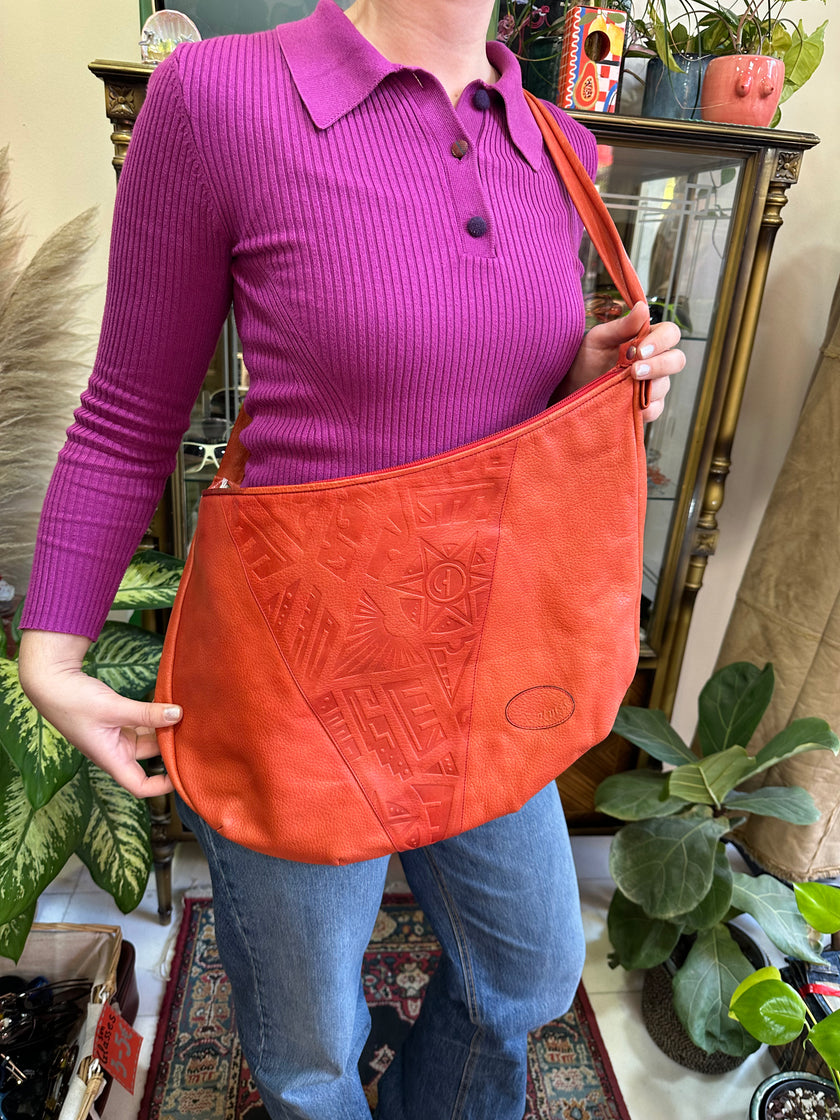 Pierotucci unique vintage orange leather cross body bag