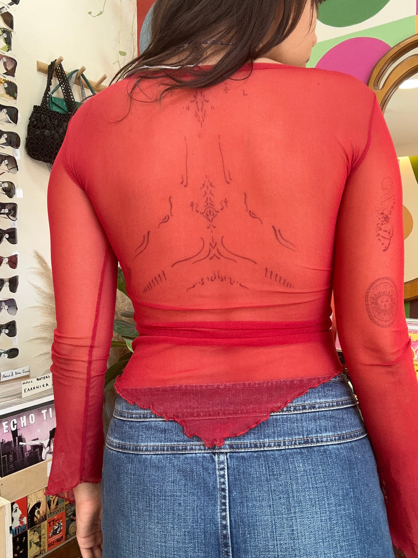 Super hot mesh long sleeve top with see-through back (S/M)
