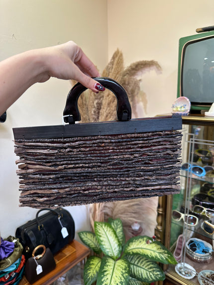 Vintage unique wooden handbag