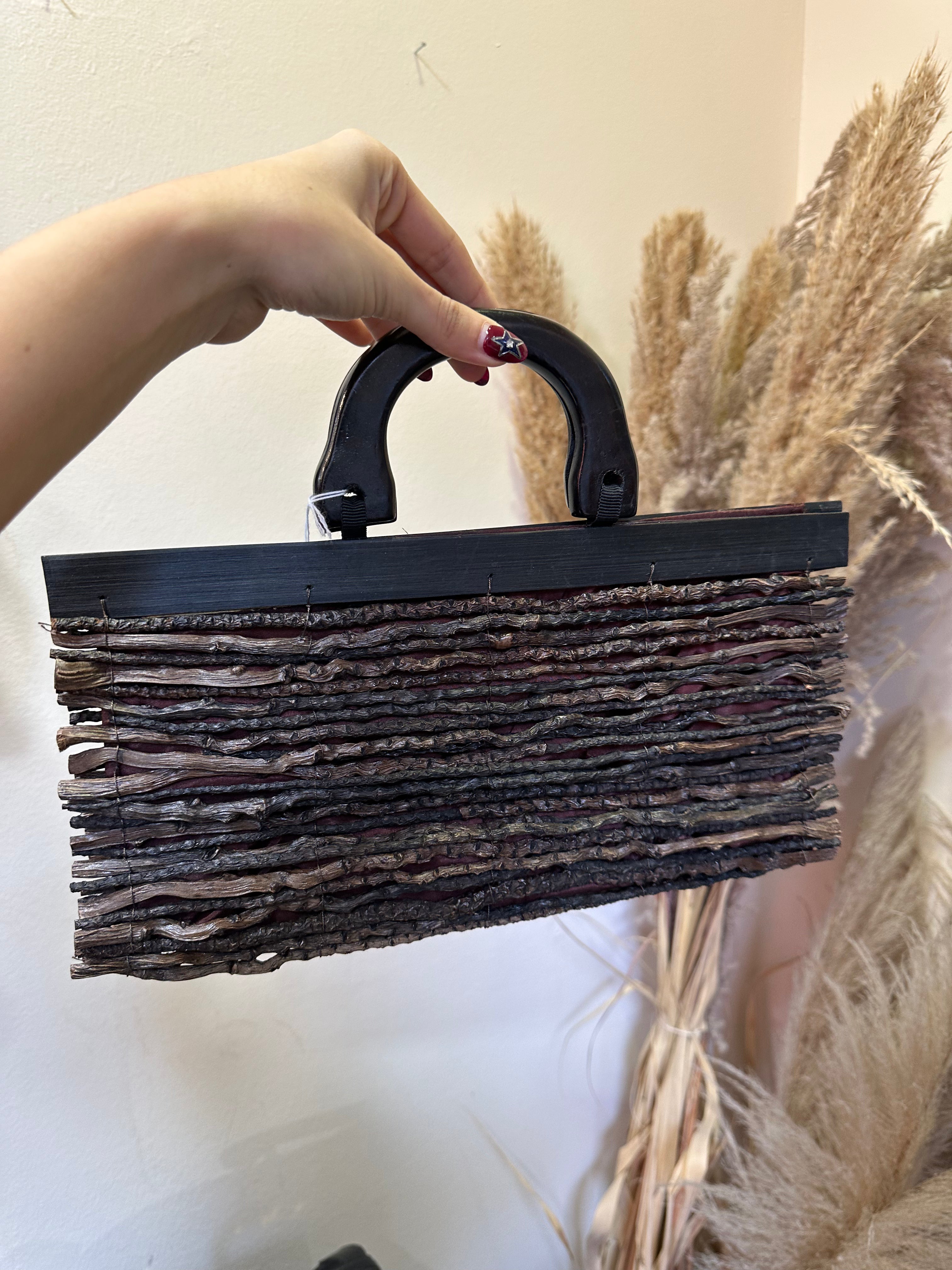 Vintage unique wooden handbag