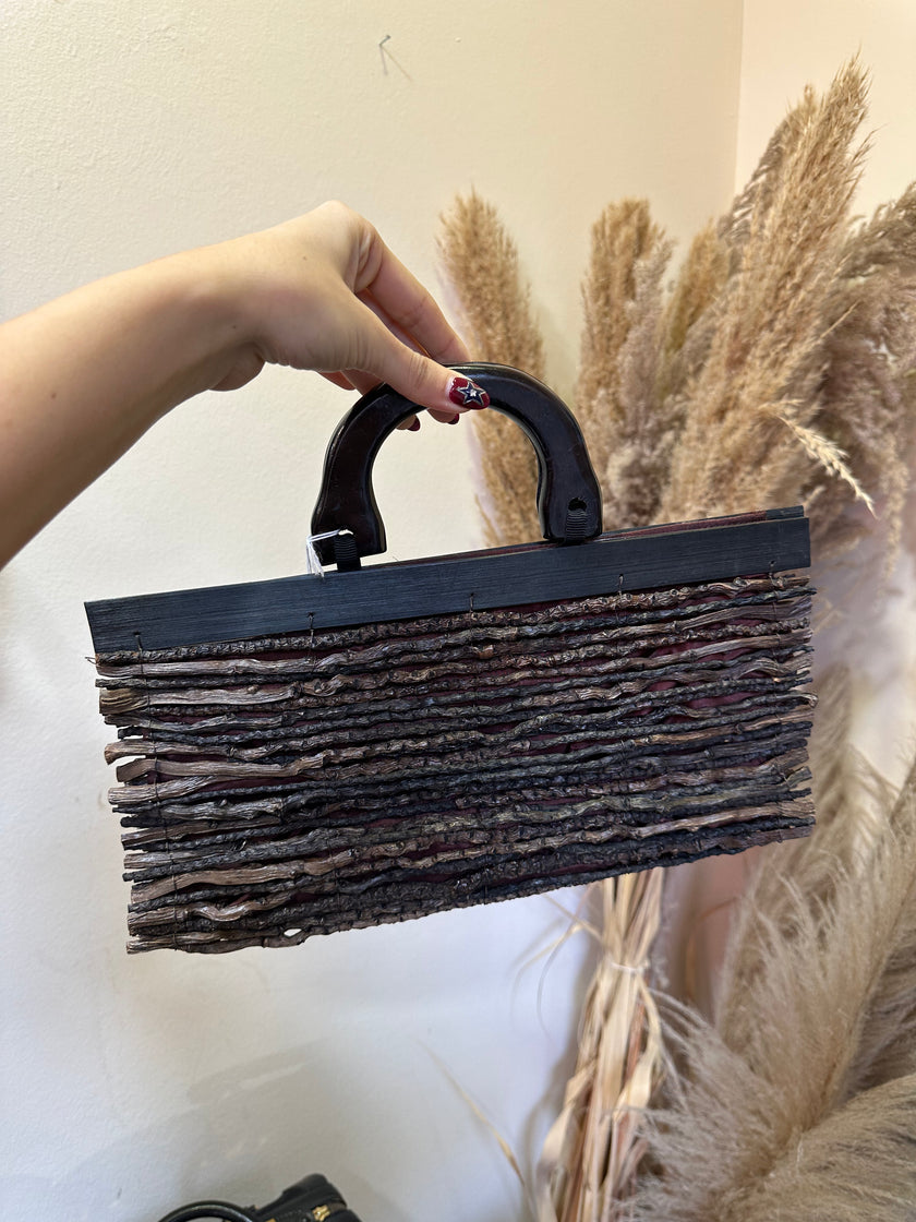 Vintage unique wooden handbag