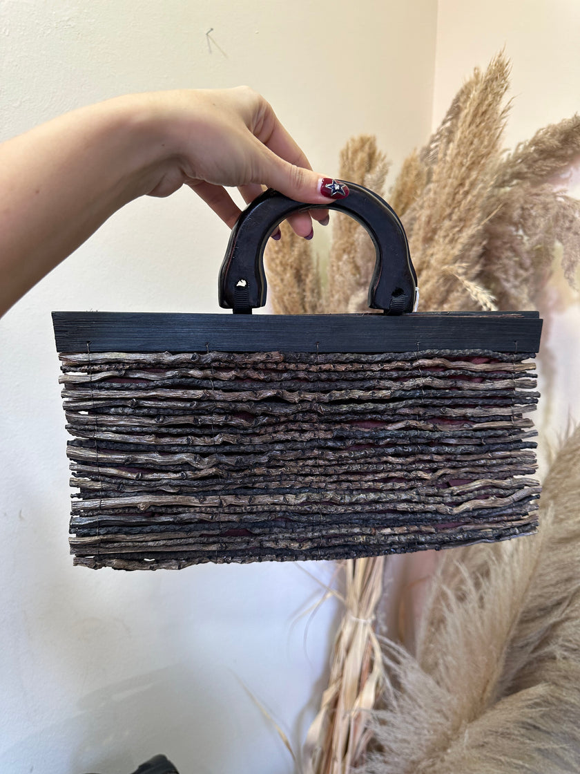 Vintage unique wooden handbag