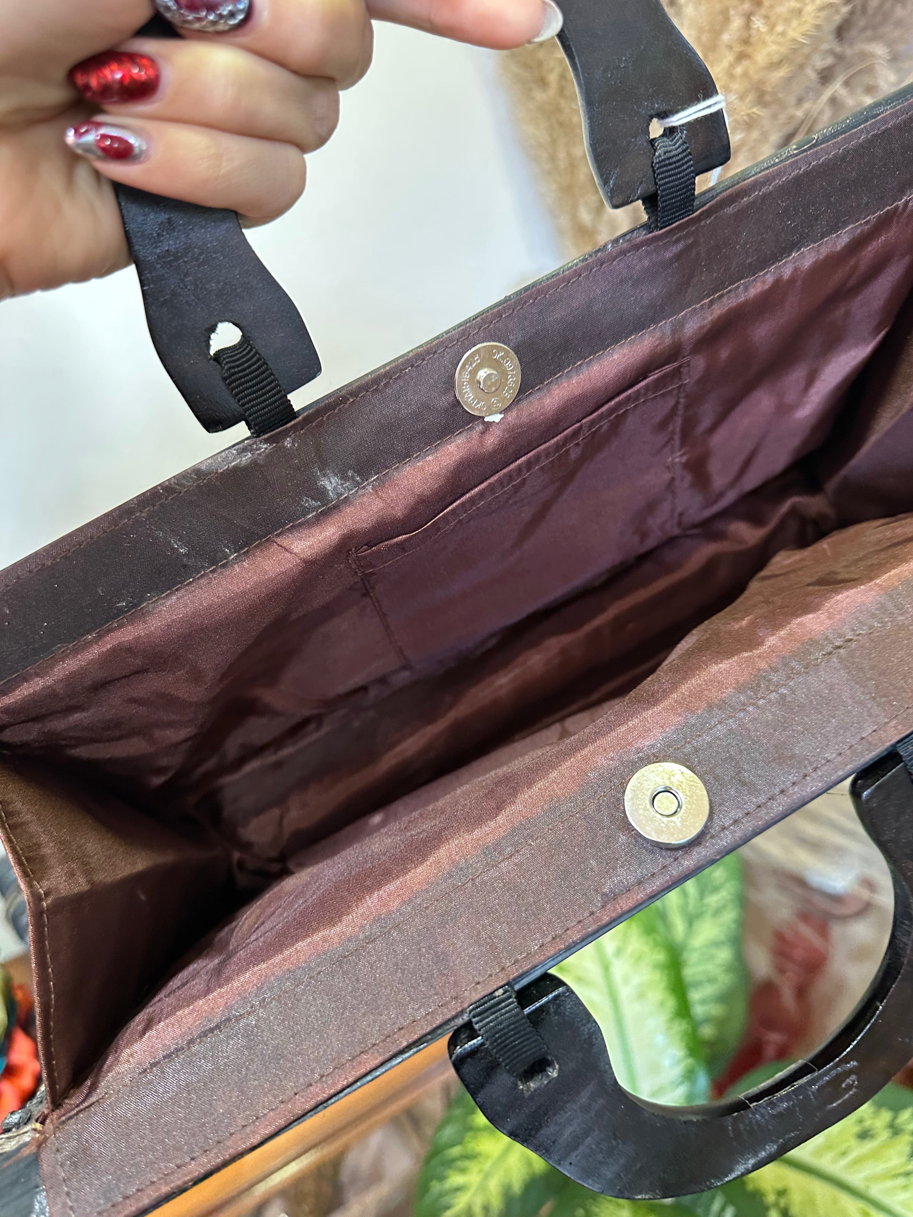 Vintage unique wooden handbag