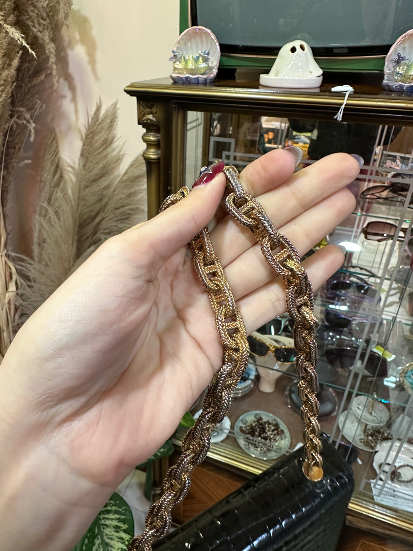 Vintage Black Croc-Embossed Leather Shoulder Bag with Gold Chain