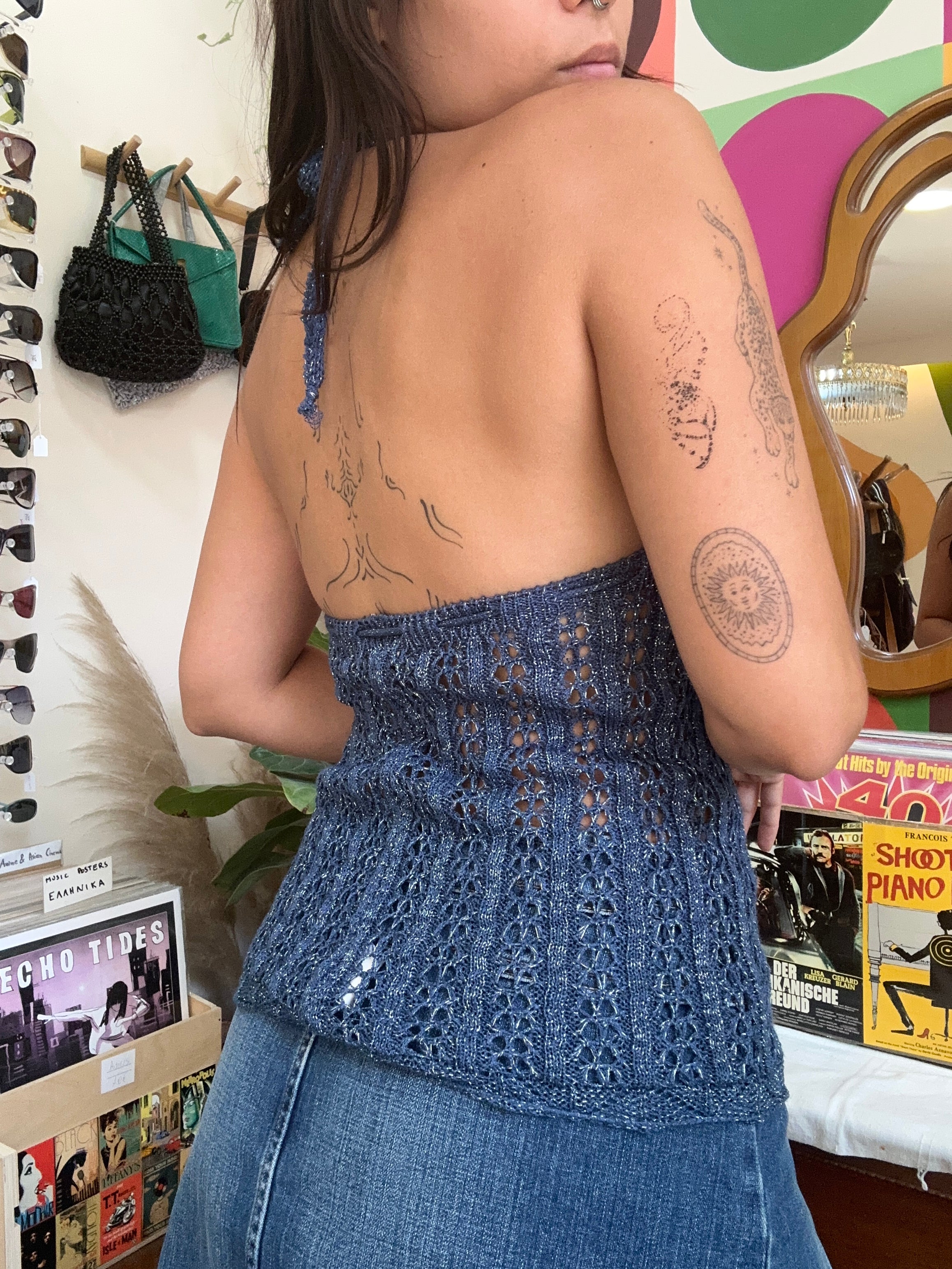 Stunning sparkly backless crochet top (M/L)