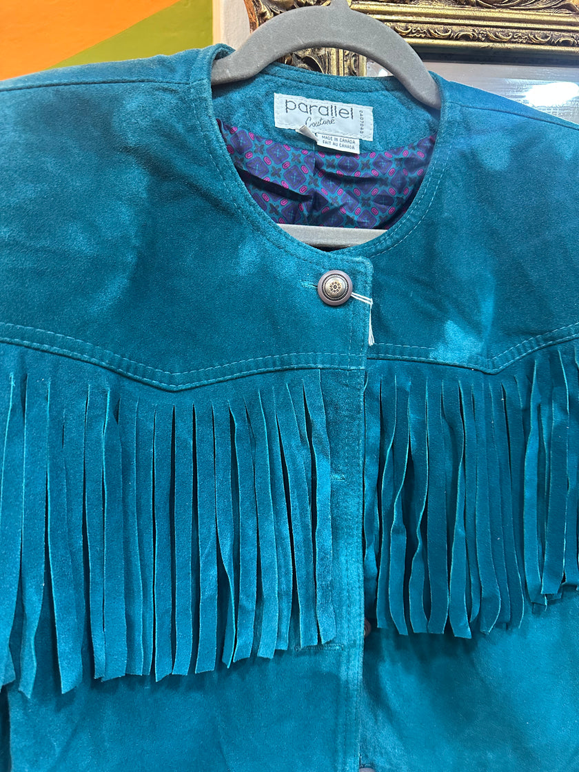 Vintage western style genuine suede jacket with fringe
