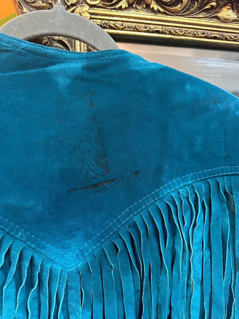 Vintage western style genuine suede jacket with fringe