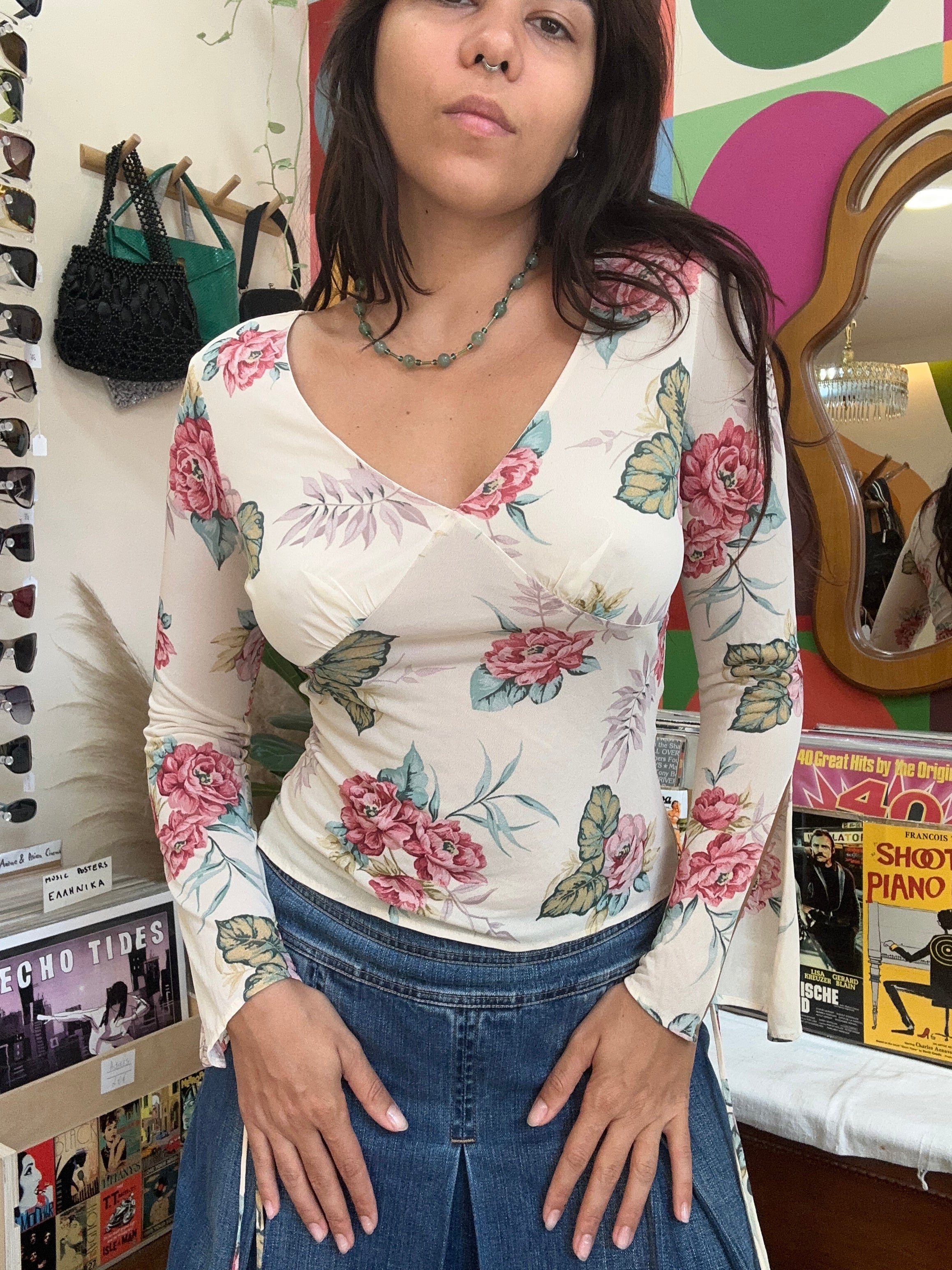 KOOKAI stunning floral longsleeve top (S/M)