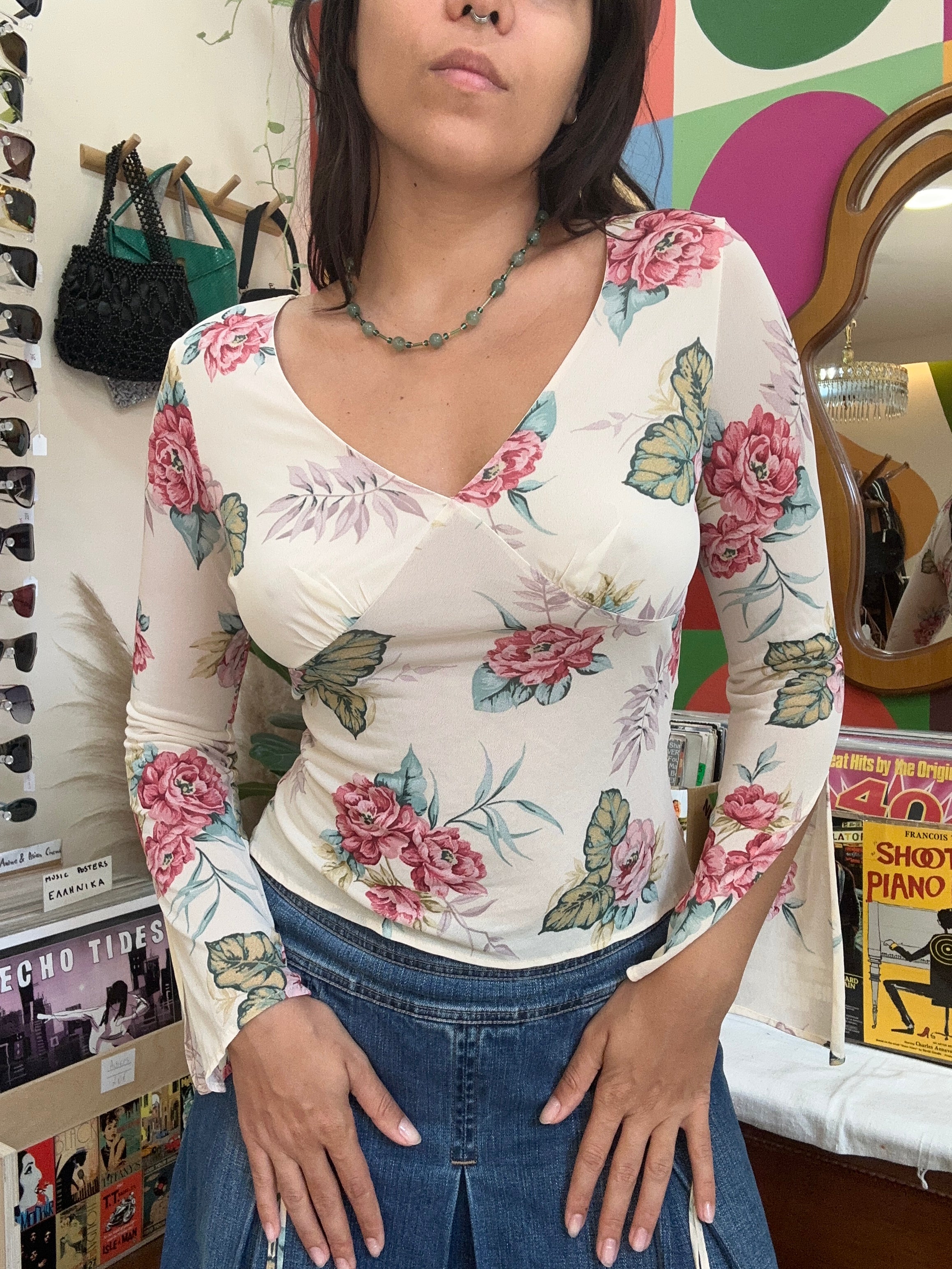 KOOKAI stunning floral longsleeve top (S/M)