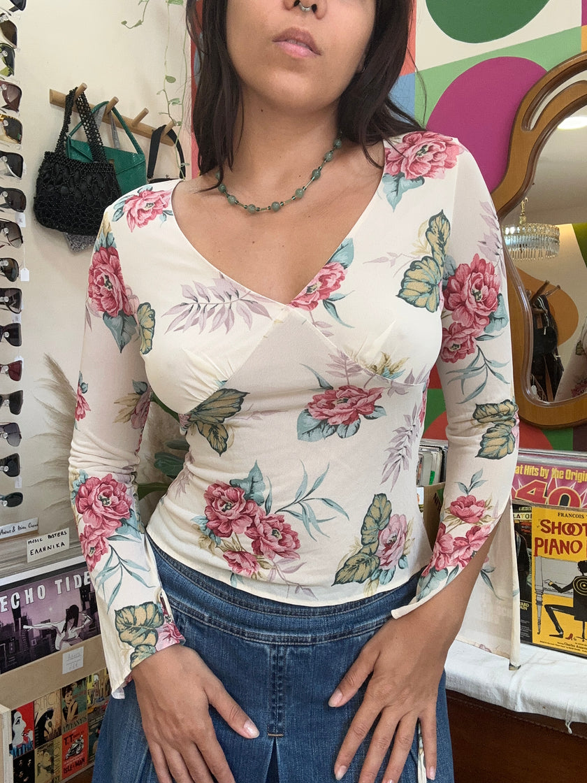 KOOKAI stunning floral longsleeve top (S/M)