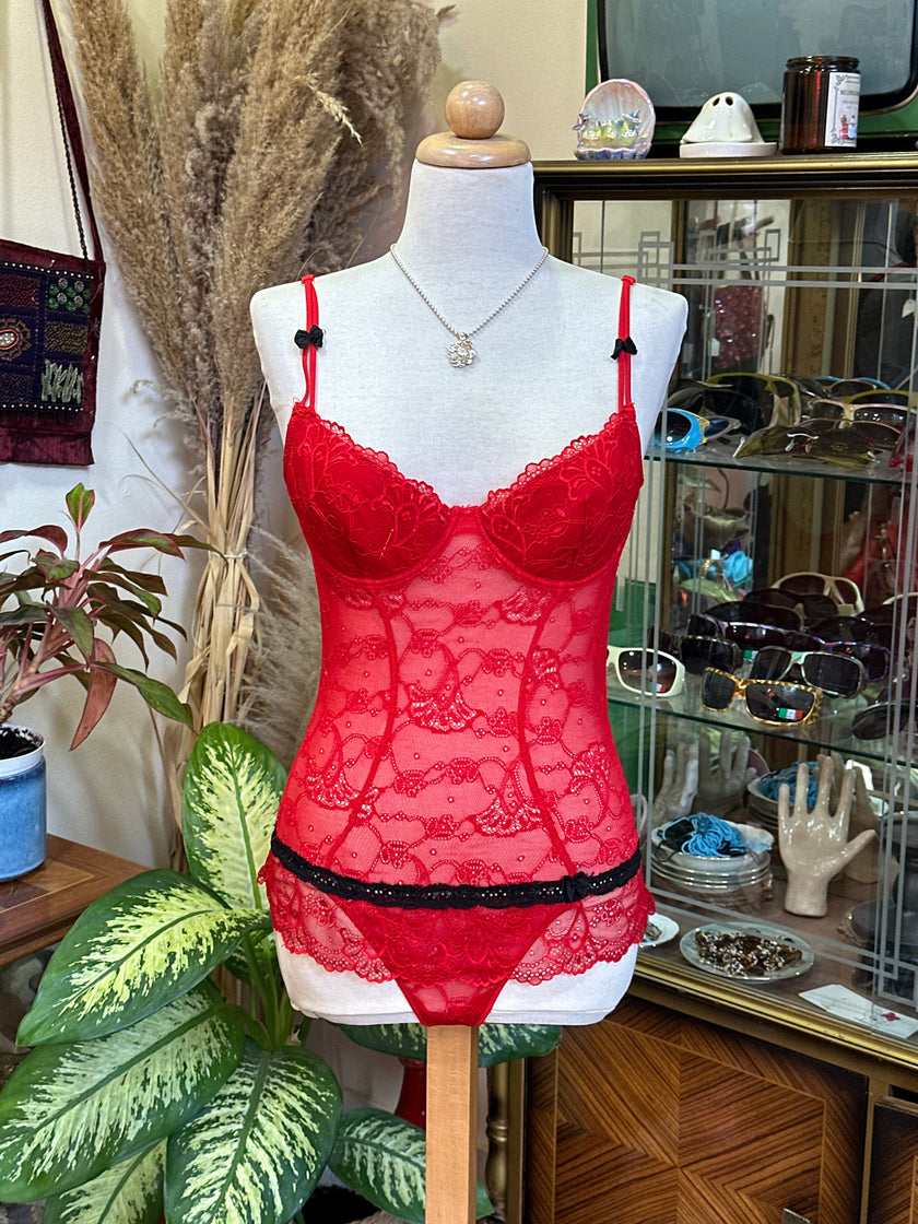 Super hot red lacy backless lingerie body
