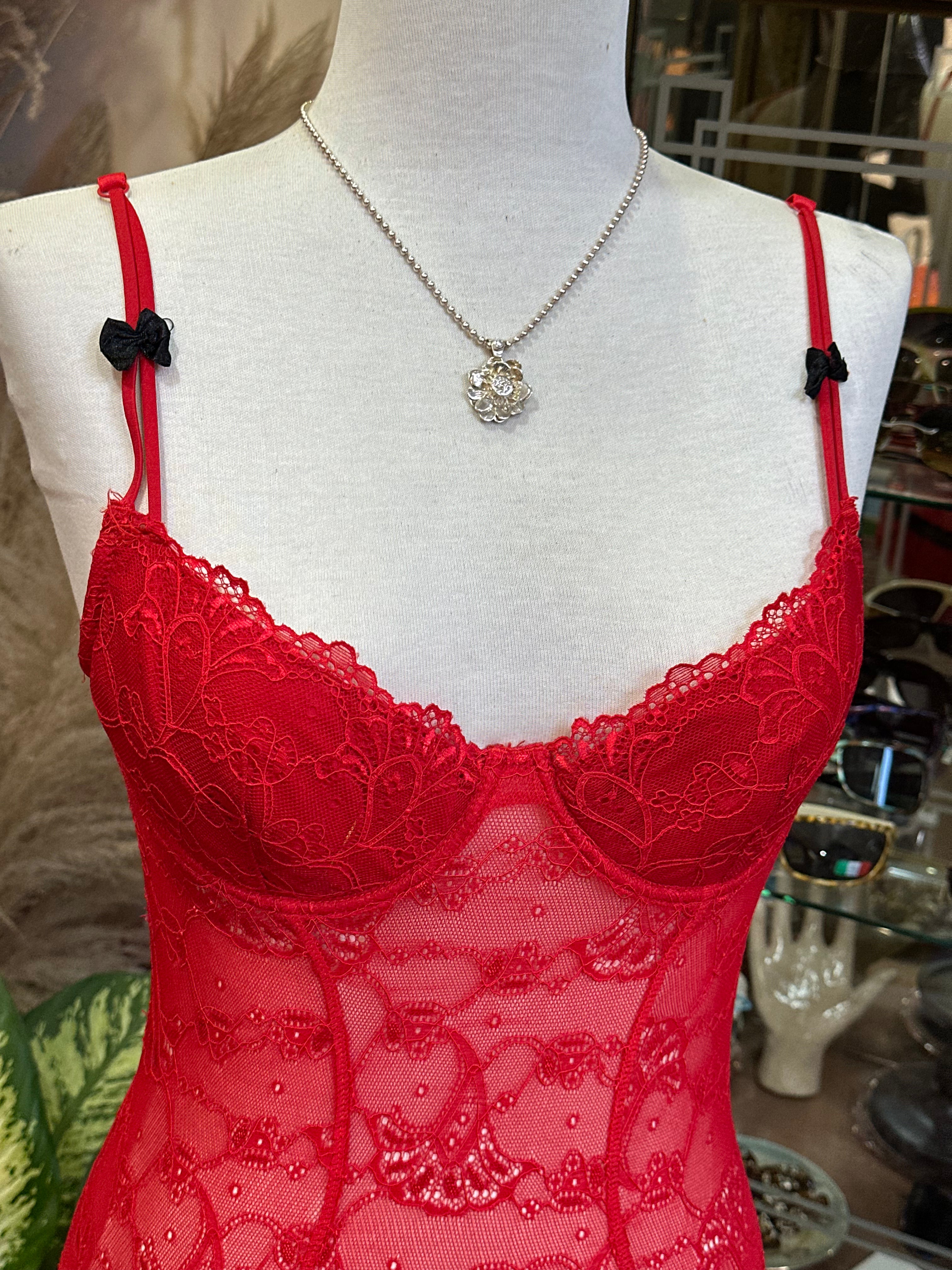 Super hot red lacy backless lingerie body