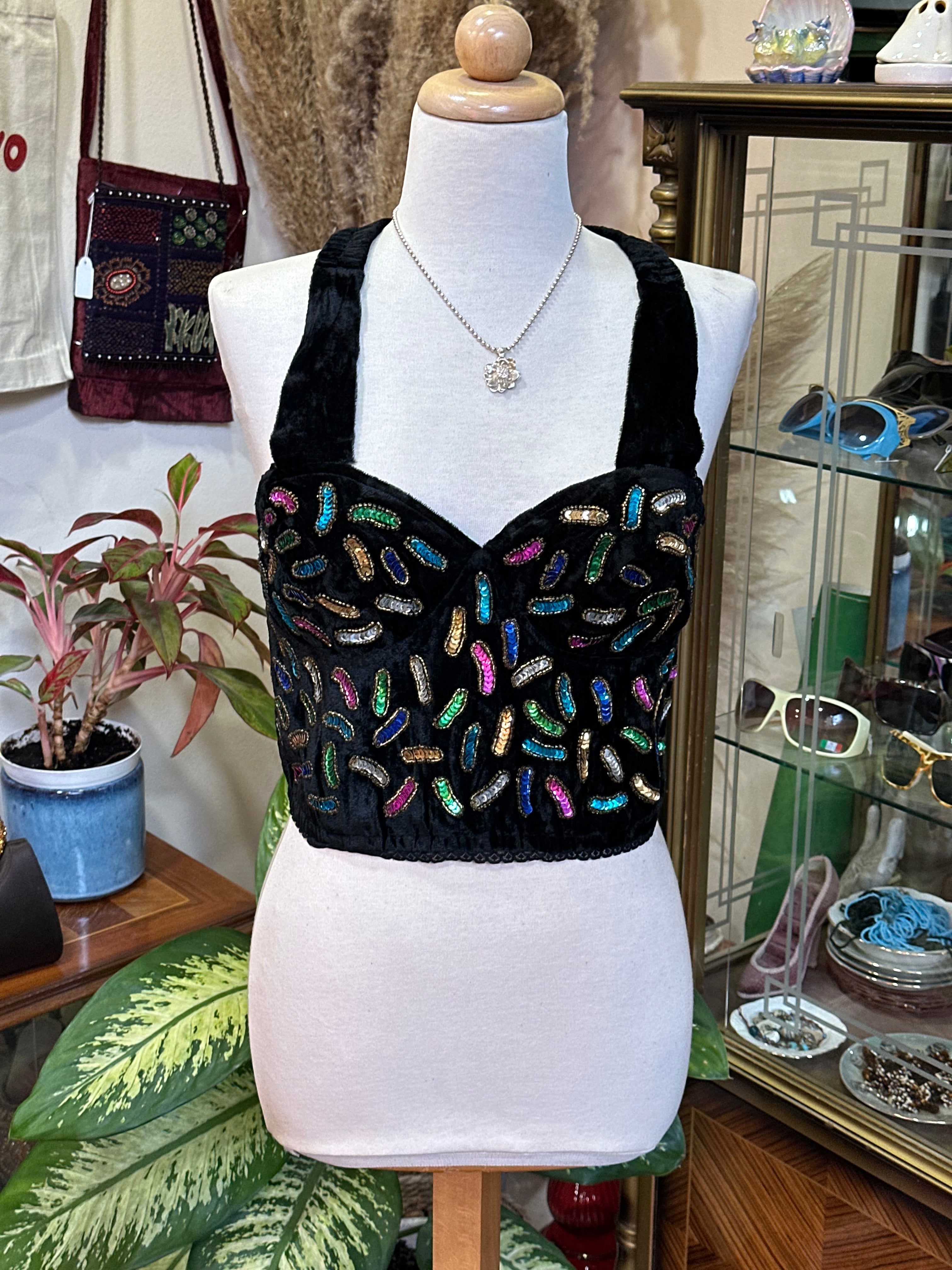 Stunning velvet corset top with sequin detailing