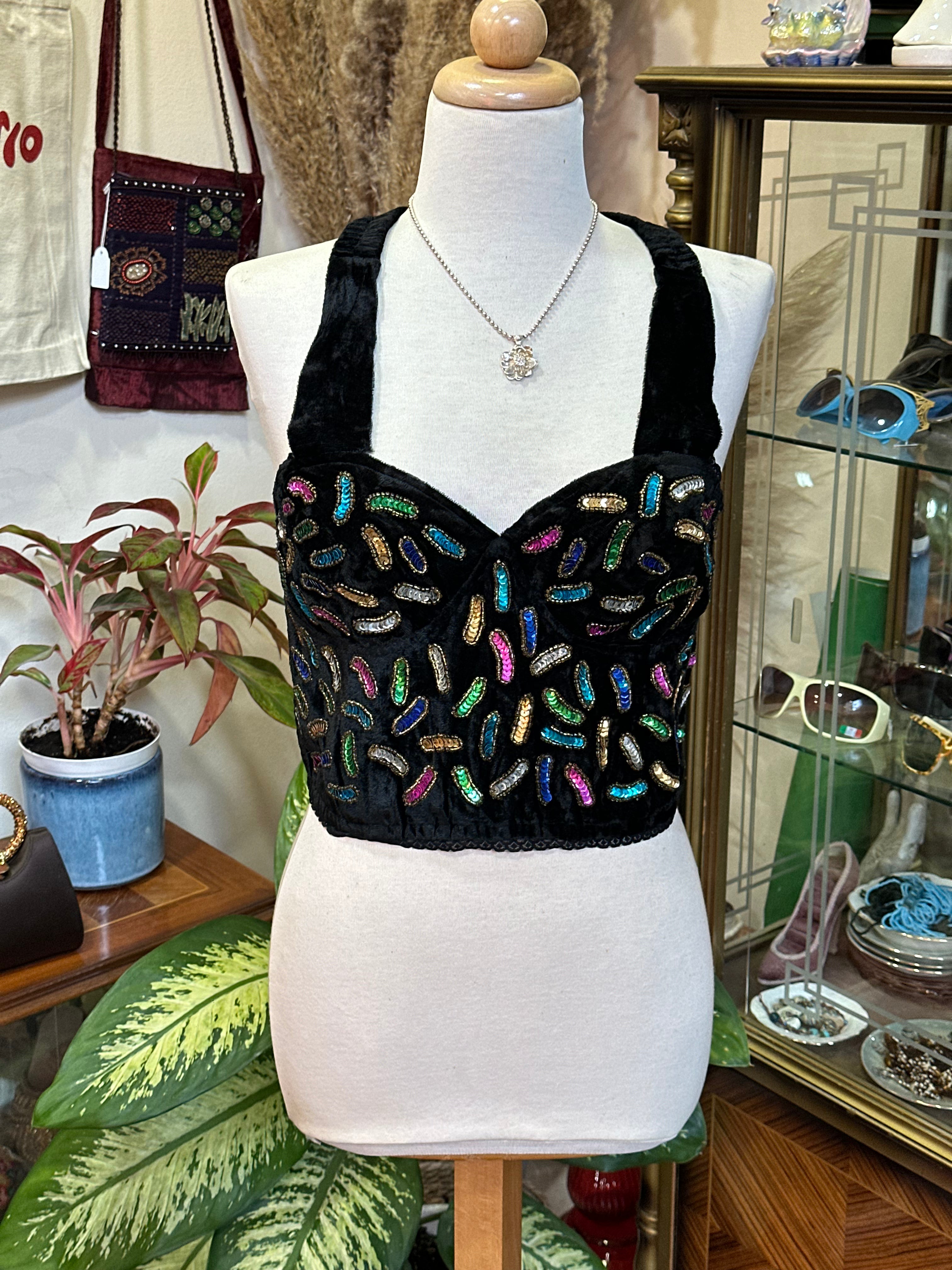 Stunning velvet corset top with sequin detailing