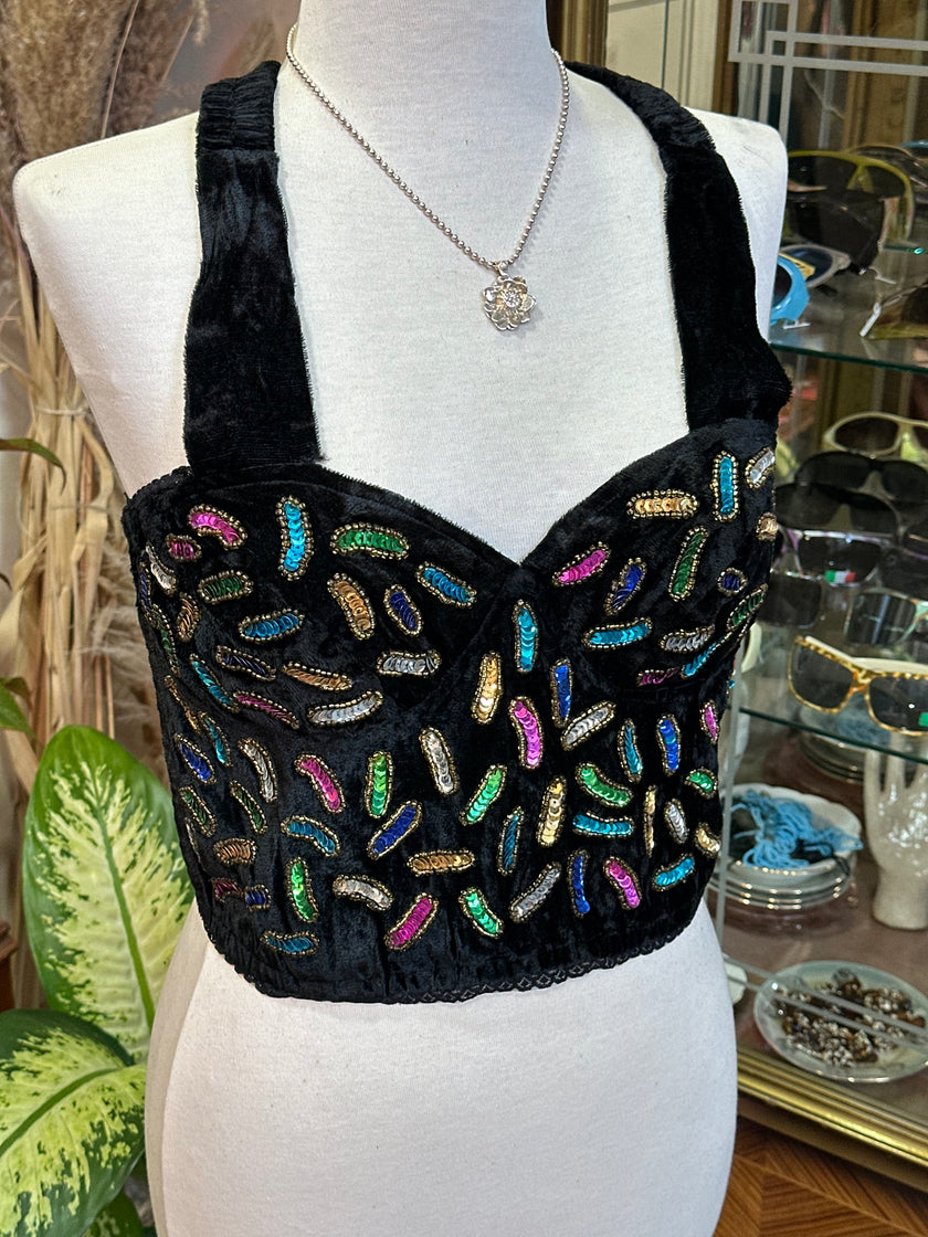 Stunning velvet corset top with sequin detailing