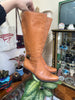 Vintage Tan Leather Knee-High Boots with Low Block Heel (37)