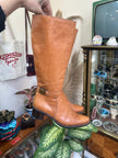 Vintage Tan Leather Knee-High Boots with Low Block Heel (37)