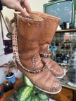 Tan Studded Leather Mid-Calf Boots with Buckle Detail (Made in Italy) (38)