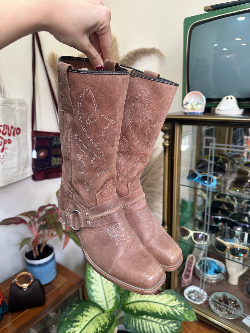 Mustang brown leather western mid calf boots (40)