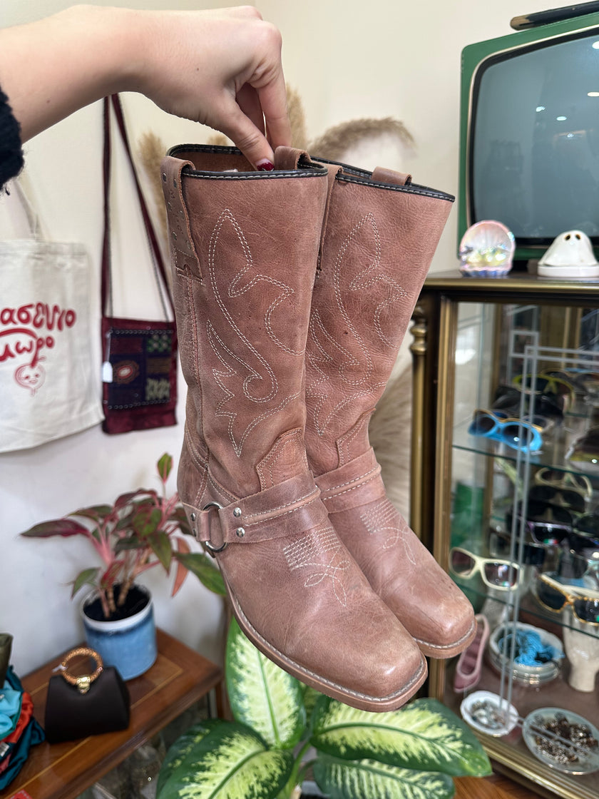 Mustang brown leather western mid calf boots (40)