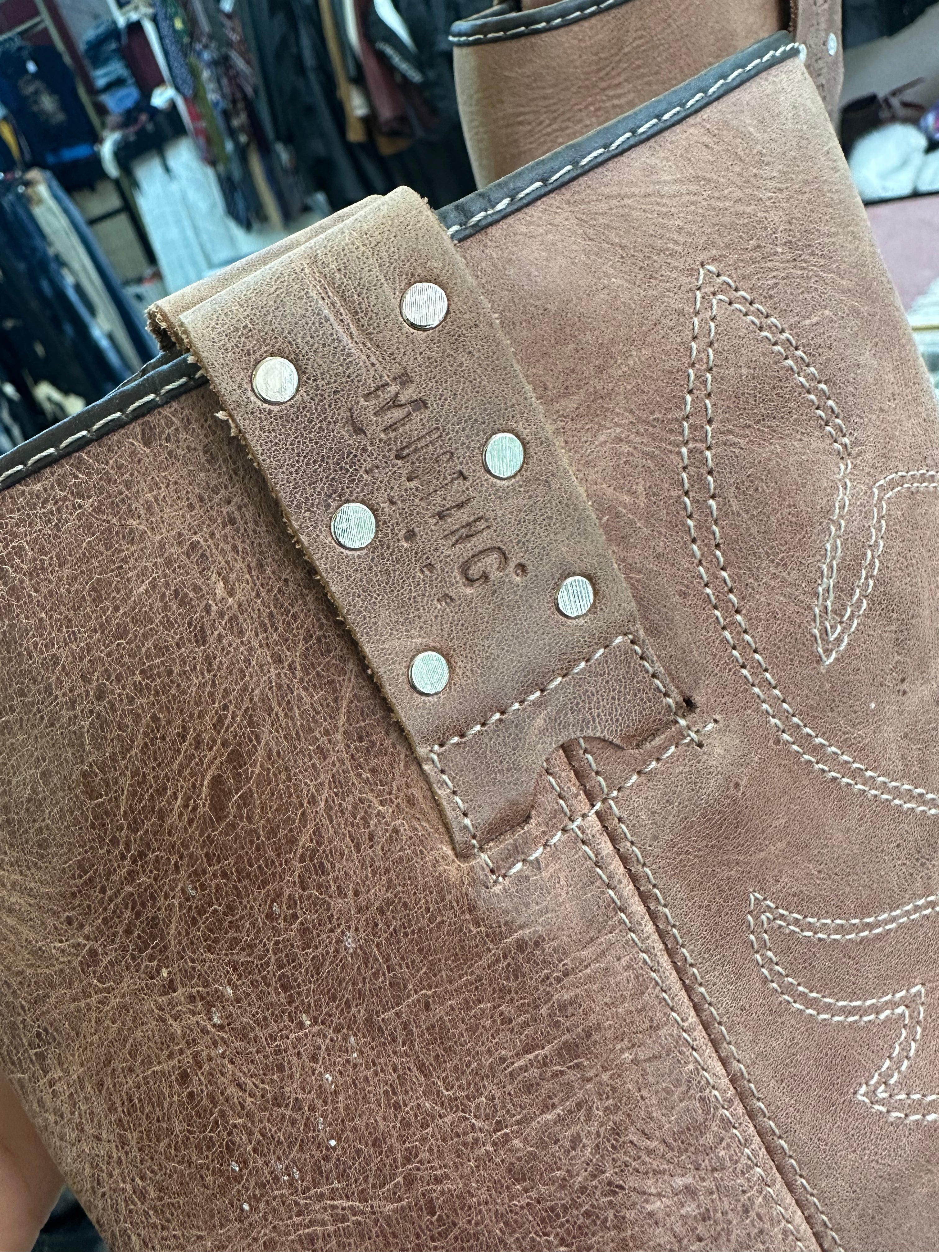 Mustang brown leather western mid calf boots (40)