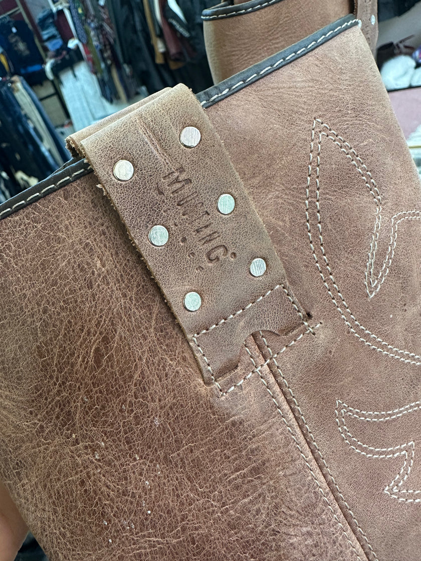 Mustang brown leather western mid calf boots (40)