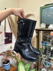 Max Mara Black Leather Mid-Calf Boots with Silver Buckle Detail (37)