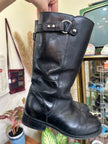 Max Mara Black Leather Mid-Calf Boots with Silver Buckle Detail (37)