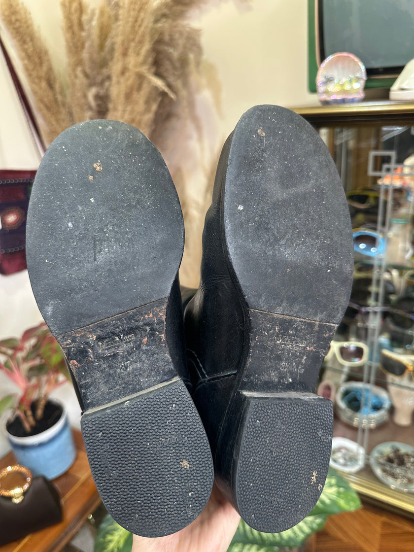 Max Mara Black Leather Mid-Calf Boots with Silver Buckle Detail (37)