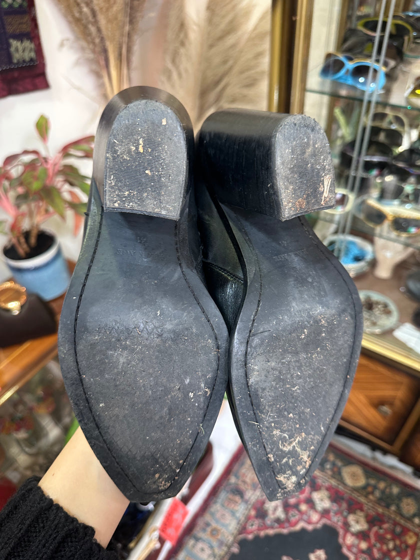 Rage Age Black Leather Mid-Calf Boots with Block Heel (41)