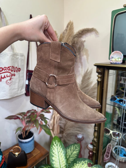 Taupe Suede Ankle Boots with Block Heel and Ring Detail (Made in Italy) (36)