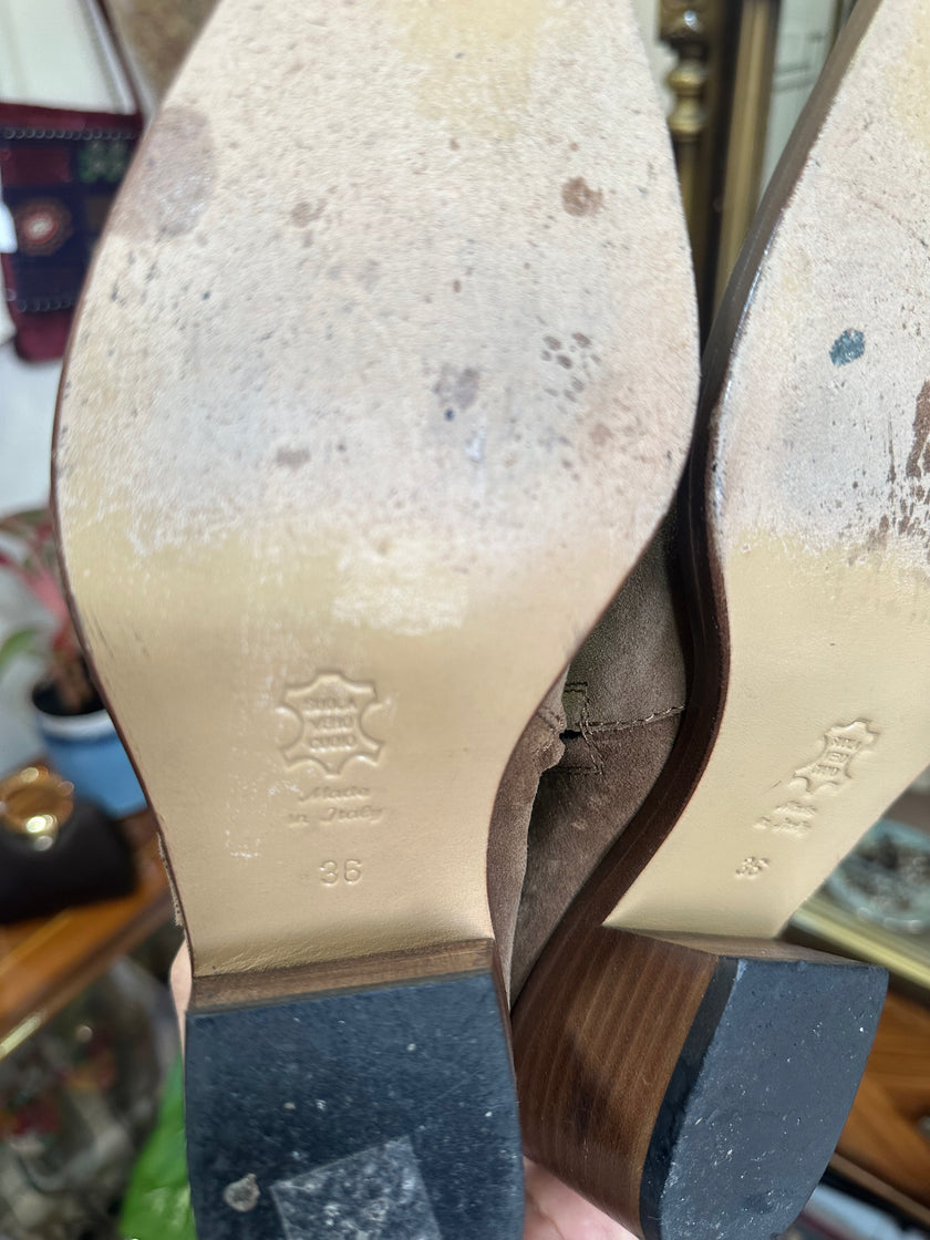 Taupe Suede Ankle Boots with Block Heel and Ring Detail (Made in Italy) (36)