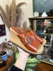 S&D Collection Brown Leather Clog Sandals with Wooden Wedge Heel & Buckle Detail (37)