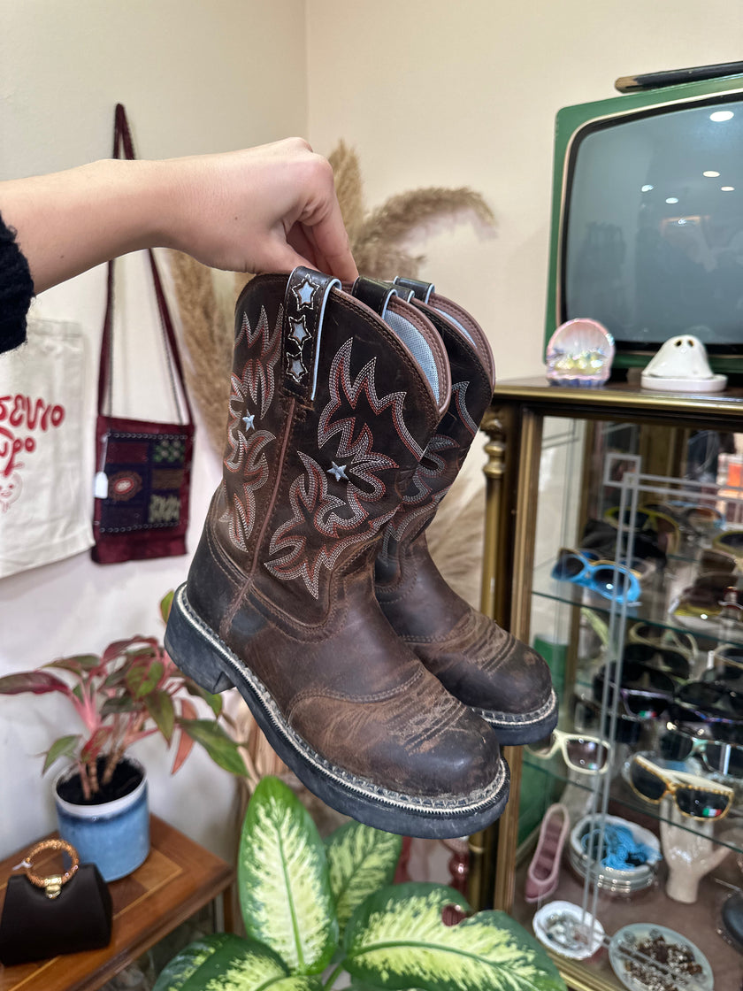Ariat Brown Leather Western Cowboy Boots with Star Stitching (36,5)