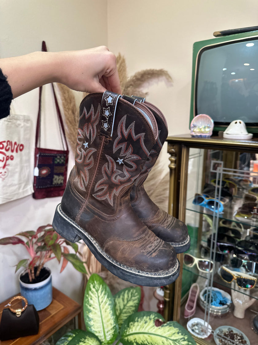 Ariat Brown Leather Western Cowboy Boots with Star Stitching (36,5)