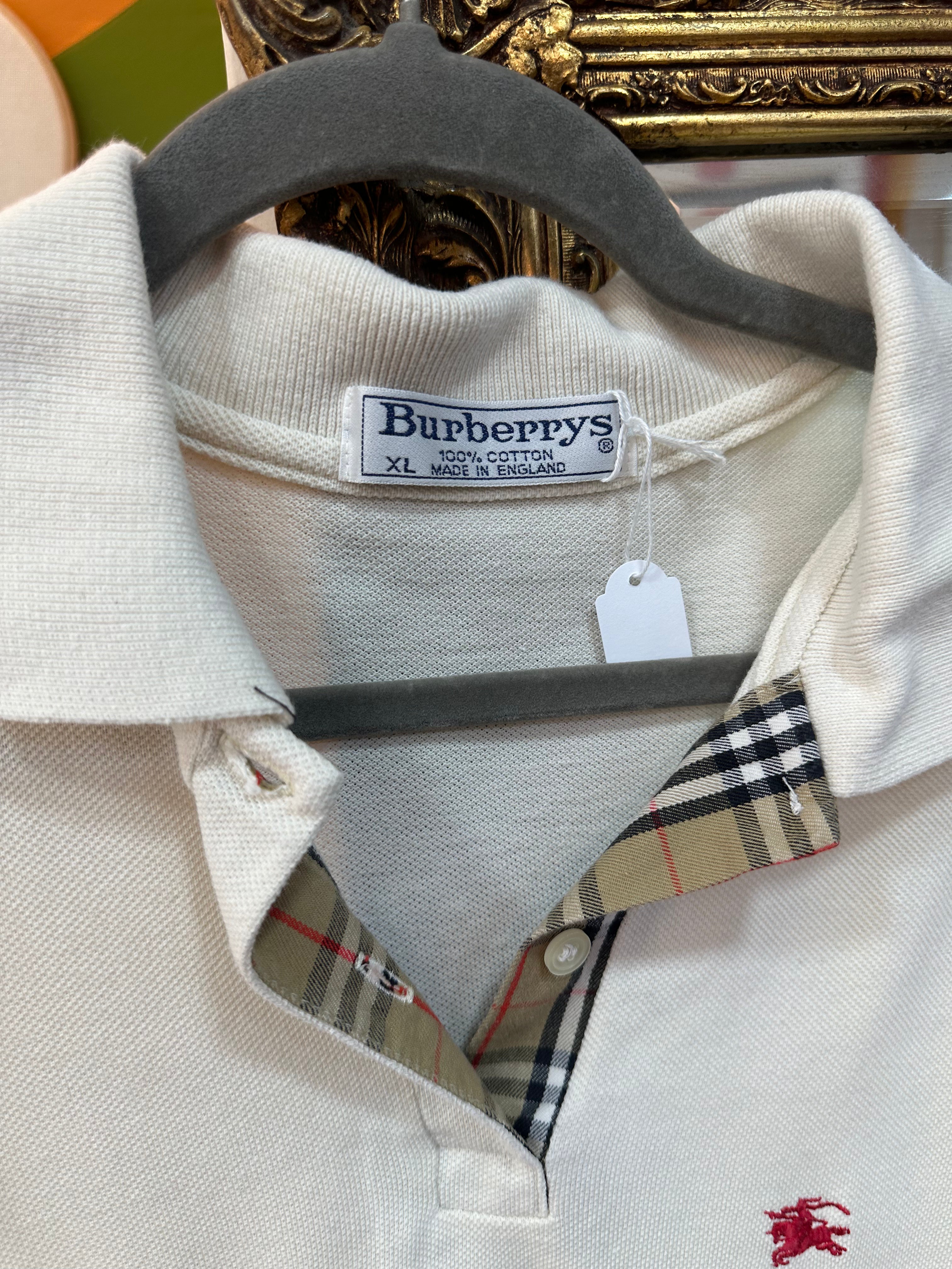 Burberry's woman's beige pique cotton embossed logo polo shirt (XL)