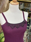Plum Knit Camisole with Beaded Fringe Detail
