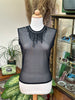 Sheer Black Mesh Top with Beaded Fringe Necklace Detail (L)