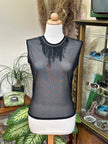 Sheer Black Mesh Top with Beaded Fringe Necklace Detail (L)