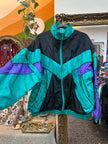 Vintage funky multicolor track jacket with detachable sleeves (L)