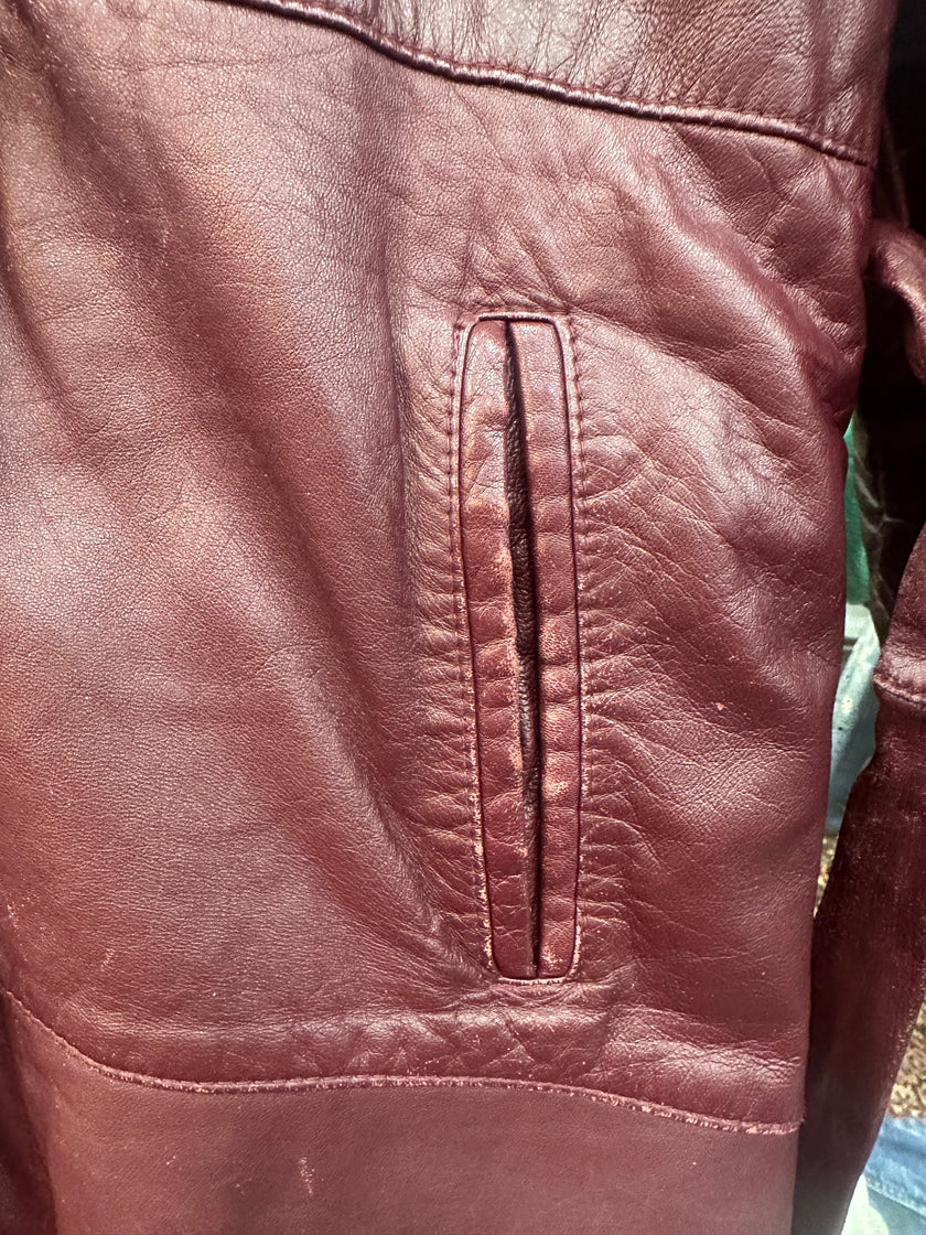 Vintage burgundy genuine leather jacket (L)