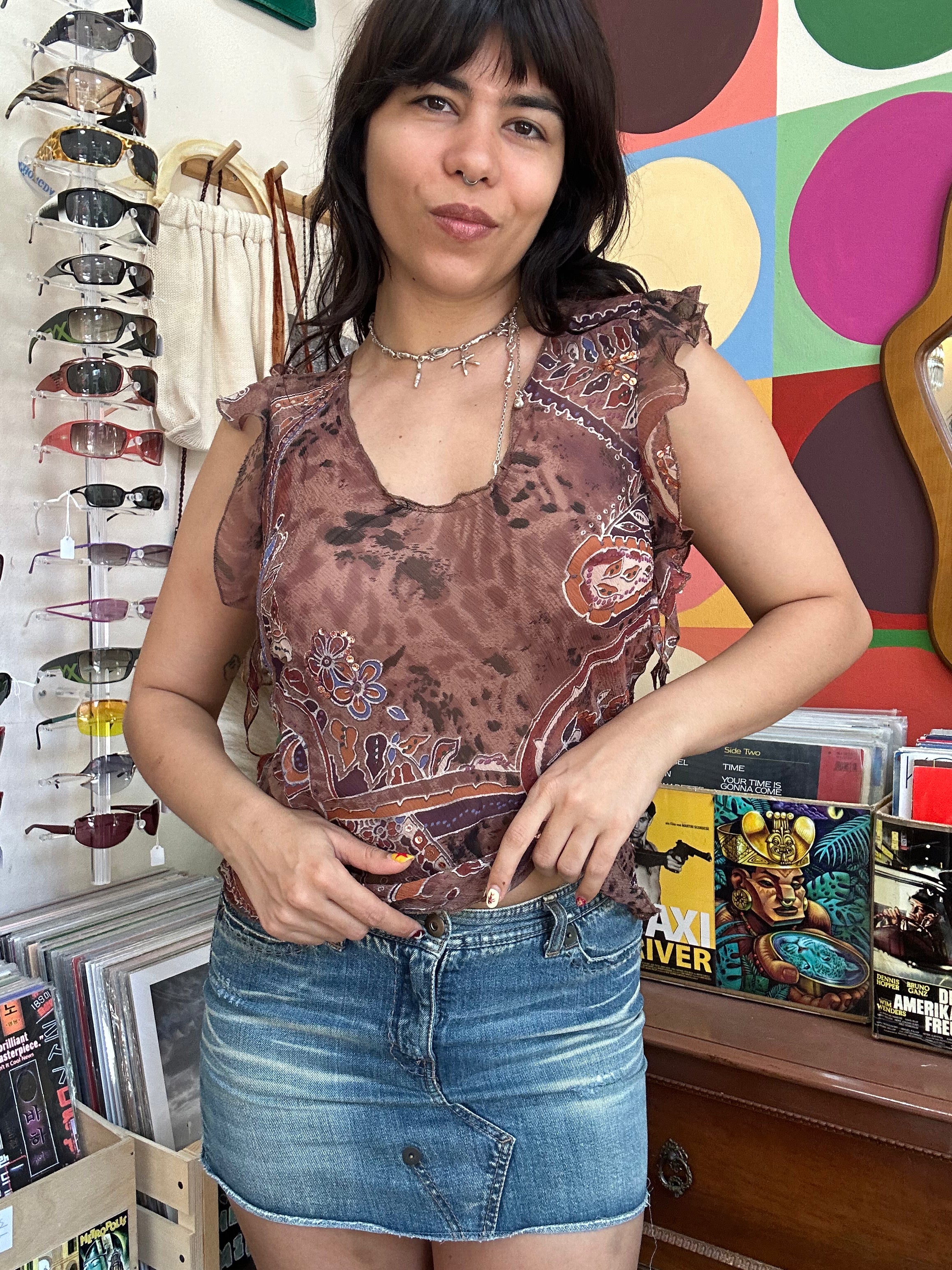 Vintage 100% silk see-through top (M/L)