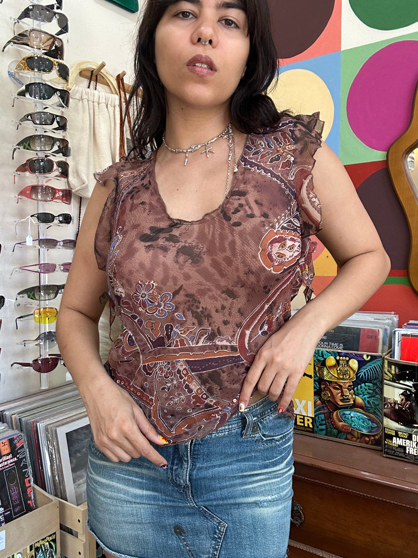 Vintage 100% silk see-through top (M/L)
