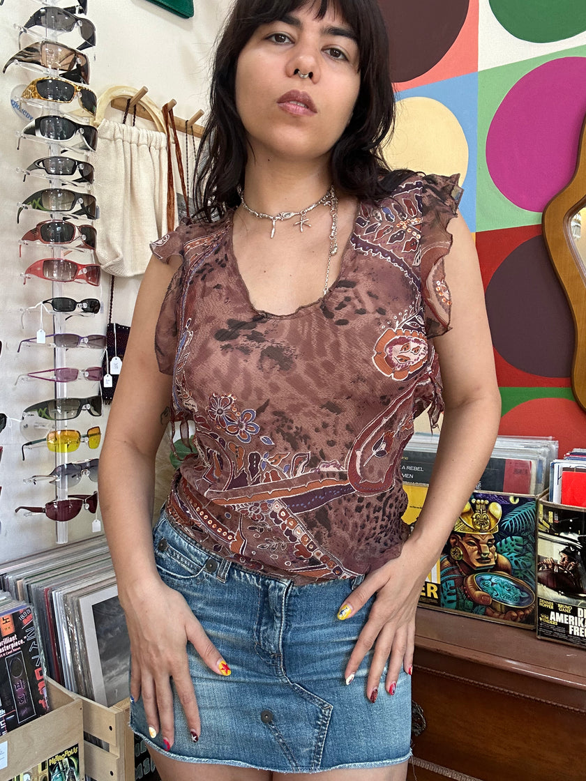 Vintage 100% silk see-through top (M/L)