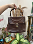 Vintage Brown Leather Top Handle Bag with Bamboo Handle
