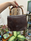 Vintage Brown Leather Top Handle Bag with Bamboo Handle