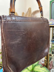 Vintage Brown Leather Top Handle Bag with Bamboo Handle